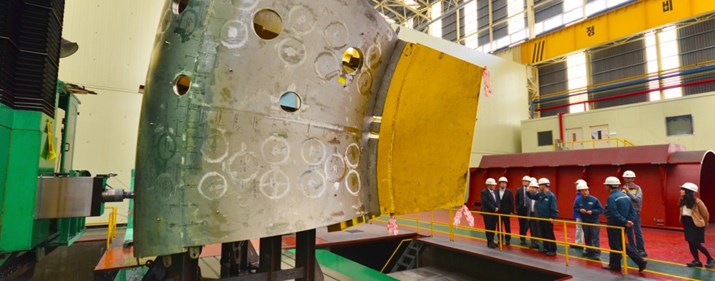 Th six-metre-tall structure currently on the shop floor in Ulsan is only the small upper segment of one of the nine ITER vacuum vessel sectors.